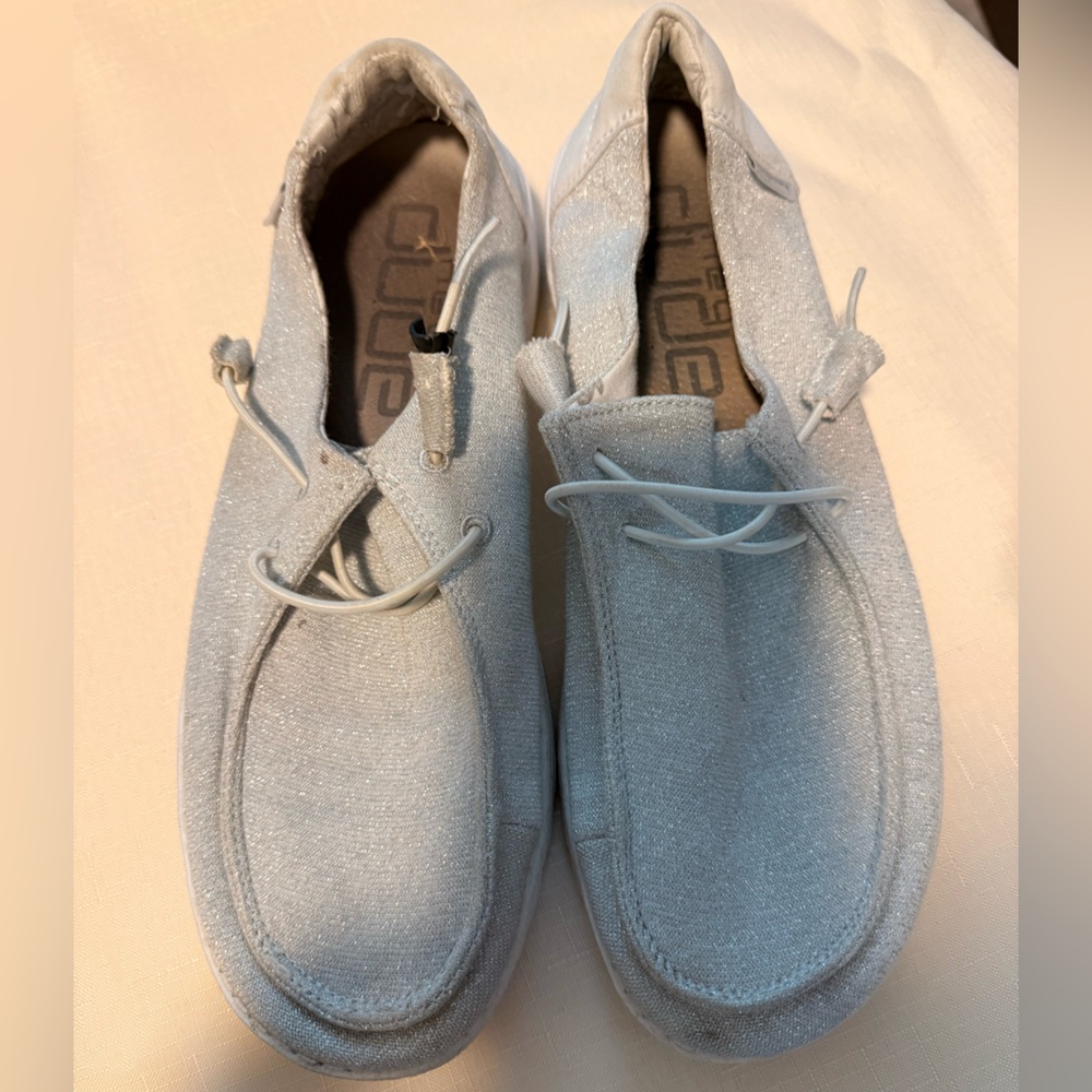 Hey Dude Silver Sparkle Wendy Shoes, Size 9
